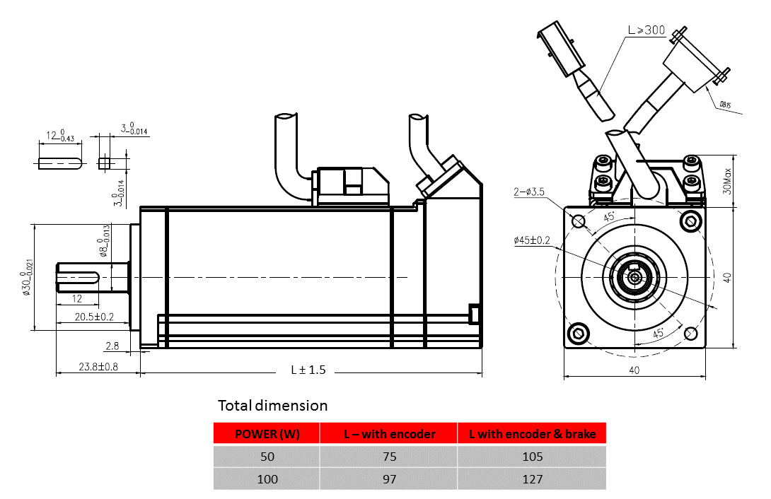 servo motor Product dimension drawing - frame 40mm