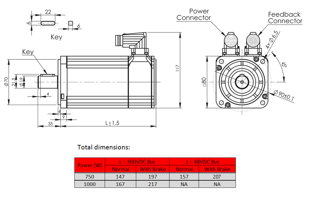 servo motor Product dimension drawing - frame 80mm